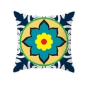 Quadratischer Kissenbezug mit geometrischem Mandala-Muster in Blau und Gelb - Gelbe Blumen Grünes Mandala (TPR331-34)
