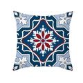 Quadratischer Kissenbezug aus Pfirsichhaut mit rot-blauem geometrischem Blumenmuster - Rote Mitte Blaue Blütenblatt Retro (TPR331-35)