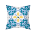 Housse de coussin à motif géométrique marocain bleu et jaune en peau de pêche - Carreaux Marocains Bleu Jaune Gris (TPR329-39)