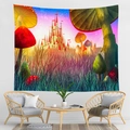 Fantasy mushroom castle wall tapestry for bedroom decoration with vibrant fairy tale print - 95*73cm / Purple Starry Night Mushroom Castle (CGT059-3) / Brushed Peach Skin