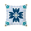 Blauer geometrischer Kissenbezug mit symmetrischem Blumenmuster aus Pfirsichhaut - Elegante Blaue Geometrische Blumen (TPR331-40)