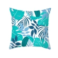 Square peach skin pillowcase featuring blue tropical leaves on a white background - Fresh Blue Tropical Leaves (TPR337-8)