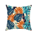 Peach skin pillowcase with tropical monstera leaves in blue and orange colors - Contrast Monstera Palm (TPR337-13)