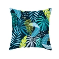 Square peach skin pillowcase with tropical palm leaf prints on a navy blue background - Blue Yellow Green Palm (TPR337-15)