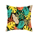 Peach skin pillow cover with vibrant tropical plant leaf print on a deep black background - Black Bright Monstera (TPR337-17)