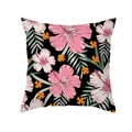 Tropical peach skin pillowcase with pink hibiscus and green leaves on black background - Black Hibiscus Green Leaves (TPR337-20)