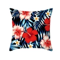 Peach skin pillowcase with tropical hibiscus flowers and palm leaves on black background - Black Red Pink Hibiscus Blue Leaf (TPR337-22)