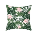 Peach skin square pillowcase featuring green monstera leaves and pink tropical flowers - White Pink Flower Green Monstera (TPR337-25)