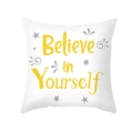 Taie d'oreiller blanche en peau de pêche avec texte jaune et motifs d'étoiles - Croyez en vous (TPR375-12)
