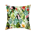 Peach skin pillow cover with tropical flamingos and parrots on geometric background - Art Plaid Tropical Bird (TPR337-34)