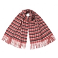 Detailed close-up of blue and red checkered pattern with soft fringe tassels on warm scarf - 180x63cm / Pink Plaid