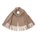 Detailed view of camel faux cashmere scarf with elegant long tassels and soft texture - Khaki