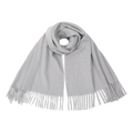 Close-up of soft light grey knit scarf showing fine texture and fringe tassel details - Light Gray