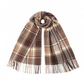 Classic British style khaki plaid scarf for women with warm brown tassels for autumn winter - Brown / Long Style