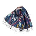 Dark blue bohemian cashmere-feel scarf with geometric patterns and fringe details - 200cmX70cm / Blue