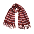 Red white and blue plaid scarf with tassel trim made of thick warm textile - 180x63cm / Red
