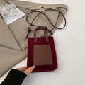 Mini borsa a secchiello bordeaux in camoscio con manici e tracolla in pelle marrone - Borgogna
