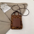 Mini leopard print bucket bag with brown leather pocket and crossbody strap - Leopard Print