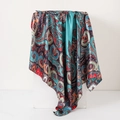 Lake blue paisley satin silk scarf with vintage ethnic print and smooth finish - Blue Paisley