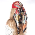Ethnic paisley floral satin headscarf in red and gold with black border finish - Red