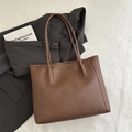 Borsa tote in pelle marrone con cuciture verticali da donna grande capacità ufficio - Marrone Senza Ciondolo