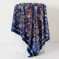 90cm square silk scarf featuring navy blue paisley patterns and vintage floral prints - Navy Paisley