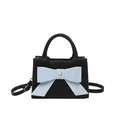 Chic black Boston handbag with a light blue bow and heart-shaped rhinestone detail - Black
