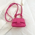 Mini hot pink leather handbag with top handle and gold hardware crossbody strap - Rose Red