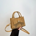 Elegant mustard yellow handbag with bow detail and heart rhinestone decoration - Brown