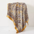 Golden paisley printed satin scarf with vintage ethnic pattern and silk-like finish - Large Square / 90*90cm / Gold