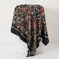 Satin silk scarf featuring a vintage black paisley print in a 90cm square design - Black Small Paisley