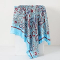 Sky blue paisley satin silk scarf with vintage floral patterns on display stand - Blue Small Paisley