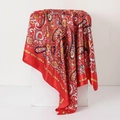 Red paisley print satin silk scarf for women featuring ethnic floral patterns - Red Paisley