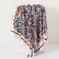 Silk satin square headscarf featuring multi-colored retro paisley prints on white base - White Paisley