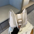 Retro cream leather and canvas shoulder bag with golden metal buckle clasp - Off White