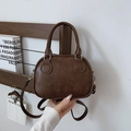 Retro large capacity brown bowling handbag with embossed logo and silver hardware - Brown Without Pendant