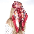 Bohemian paisley satin silk square scarf in red with orange floral patterns - Recommended Color