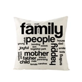 Square polyester pillow cover with black family word cloud print on off-white fabric - Family Word Cloud Style (JYM125-7) / 45x45cm