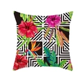 Peach skin pillowcase with tropical hibiscus and bird of paradise on geometric background - Plaid Contrast Tropical Flower (TPR337-37)