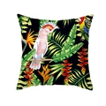 Peach skin pillowcase with tropical parrots and green leaves print on black base - Black Realistic Parrot Green (TPR337-38)