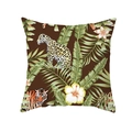 Peach skin pillow cover with tropical jungle print featuring leopard and tiger motifs - Dark Brown Realistic Jungle (TPR337-40)