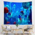 Fantasy mushroom forest tapestry in blue and red tones for bedroom wall decoration - Blue and Red Fantasy Forest (CGT059-5)