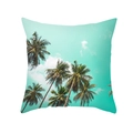 Housse de coussin carrée avec imprimé cocotiers tropicaux et ciel vert menthe rafraîchissant - Style Palmier Ciel Cyan (TPR379-6)