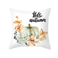 Housse de coussin Hello Autumn avec citrouille verte et feuilles d'érable sur tissu blanc - TPR388-8