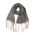 Thick grey and brown boucle jacquard plaid scarf with off-white long fringe detail - 185x40+15cm / Blue Gray Plaid