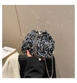 Detail of silver sequined bucket bag featuring a pearl charm and metal chain strap - Silver