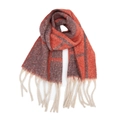 Orange and brown checkered bouclé scarf with long fringe tassels for winter warmth - 185x40+15cm / Orange Plaid