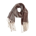 Plaid tassel scarf in brown and grey mohair-like yarn with soft brushed texture - 185x40+15cm / Brown Plaid
