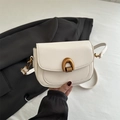 Minimalist white leather saddle bag with vintage gold horsebit metal buckle detail - White