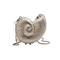 Unique silver nautilus shell metal handbag with sleek snake chain strap for evening events - Silver Conch